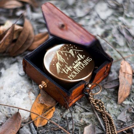 Brass Pocket Compass Gift Set with Engraved Lid
